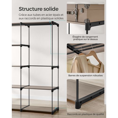 Armoire De Rangement, Avec Barres De Suspension, Porte-vêtements, 182 X 43 X 182 Cm, Taupe
