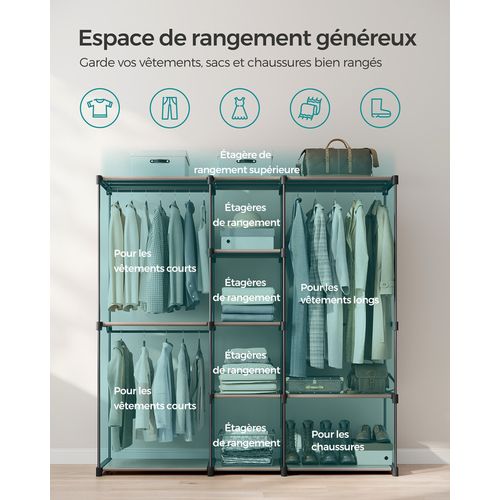 Armoire De Rangement, Avec Barres De Suspension, Porte-vêtements, 182 X 43 X 182 Cm, Taupe