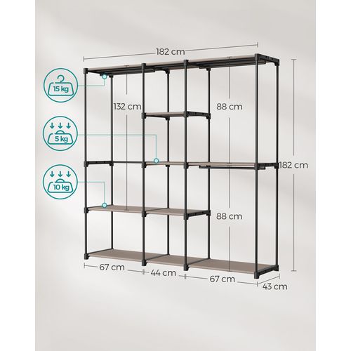 Armoire De Rangement, Avec Barres De Suspension, Porte-vêtements, 182 X 43 X 182 Cm, Taupe