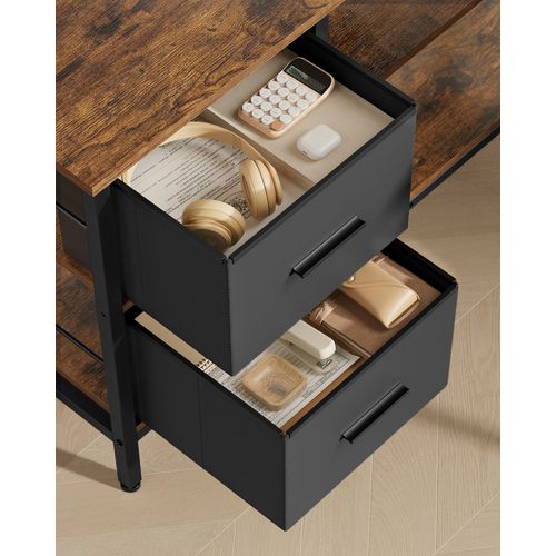 Bureau En Forme De L Avec 2 Tiroirs Spacieux, Avec Support Pour Écran, Longueur 135 Cm, Marron