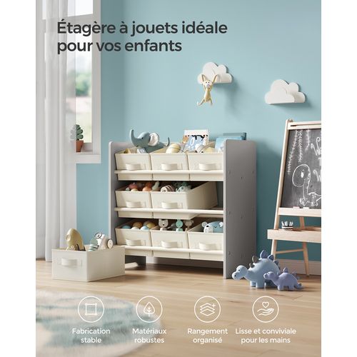 Étagère à Jouets Pour Enfants, 9 Boîtes De Rangement, 29,5 X 62,5 X 60 Cm, Gris Tourterelle