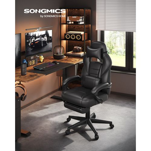 Fauteuil De Bureau, Réglable, Repose-pieds Télescopique, Mécanisme à Bascule, Noir D'encre