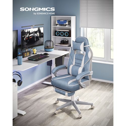 Fauteuil De Bureau, Repose-pieds Télescopique, Mécanisme à Bascule, Bleu Lac Et Blanc Crème
