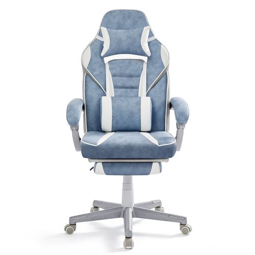 Fauteuil De Bureau, Repose-pieds Télescopique, Mécanisme à Bascule, Bleu Lac Et Blanc Crème