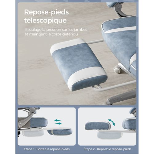 Fauteuil De Bureau, Repose-pieds Télescopique, Mécanisme à Bascule, Bleu Lac Et Blanc Crème