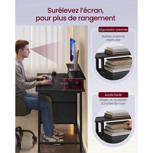 Bureau Gaming, avec Tiroirs en Tissu, Multiprise, 2 Ports USB, 140 x 60 cm, Noir Boisé