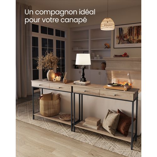 Table Console, Avec 2 Tiroirs, Cadre En Acier, Style Industriel, Marron Camel Et Noir D'encre