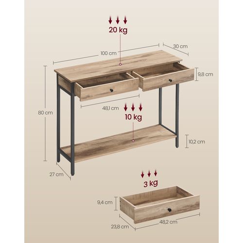 Table Console, Avec 2 Tiroirs, Cadre En Acier, Style Industriel, Marron Camel Et Noir D'encre