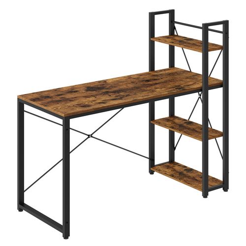 Bureau Avec Étagères Réversible à Gauche Ou à Droite, Longueur 137,2 Cm, Marron Rustique Et Noir