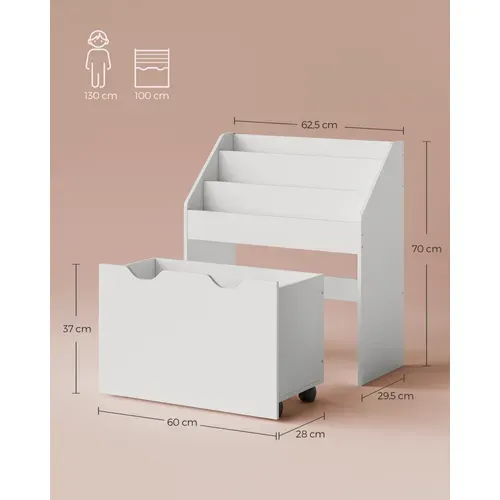 Étagère Pour Jouets, 3 Compartiments Bibliothèque Pour Enfants, Avec Roulettes, Blanc Nuage