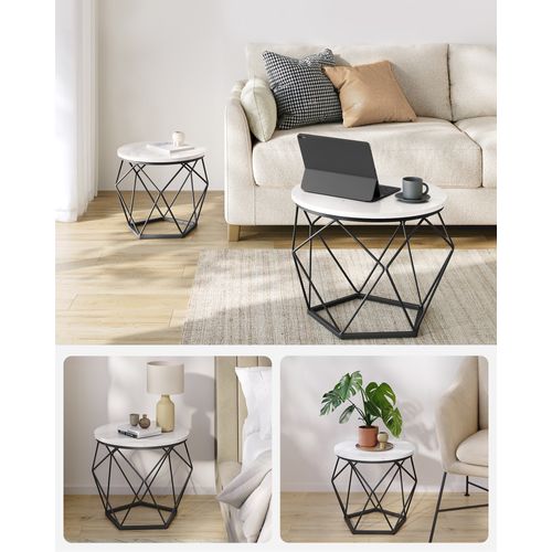 Table Basse Ronde, Lot De 2, Style Moderne, Plateau Amovible, Cadre En Acier, Blanc Et Noir