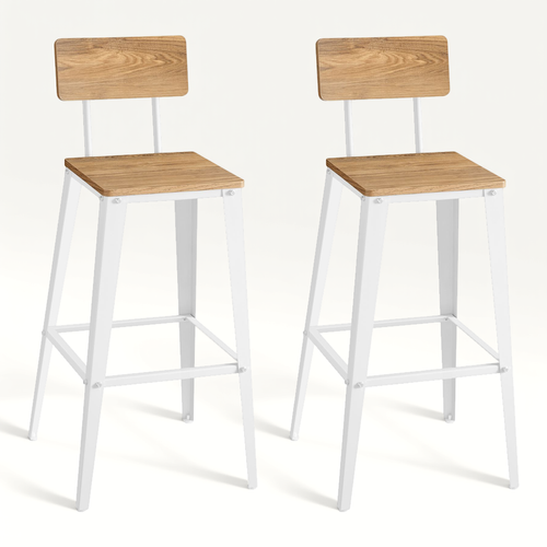 Tabouret Bar Industriel, Lot De 2, Avec Dossier, Cadre En Acier, Marron Blé Et Blanc Nuage