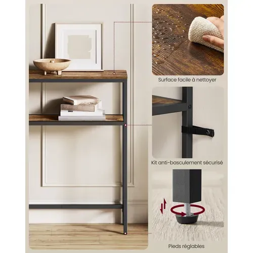 Console Pour Couloir, Table De Salon Fine à 2 Niveaux, 20 X 80 X 80 Cm, Marron Rustique Et Noir