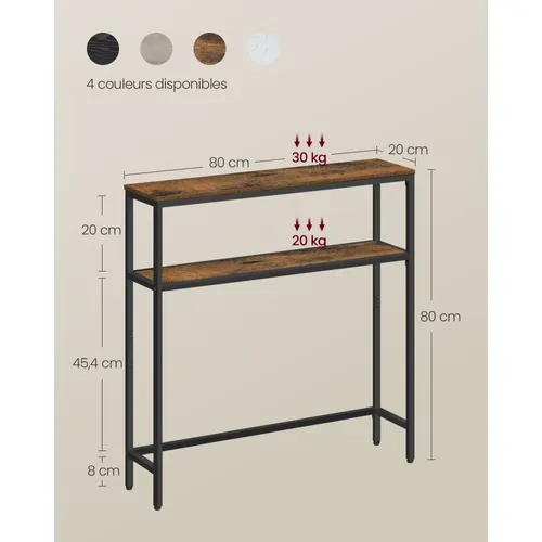 Console Pour Couloir, Table De Salon Fine à 2 Niveaux, 20 X 80 X 80 Cm, Marron Rustique Et Noir