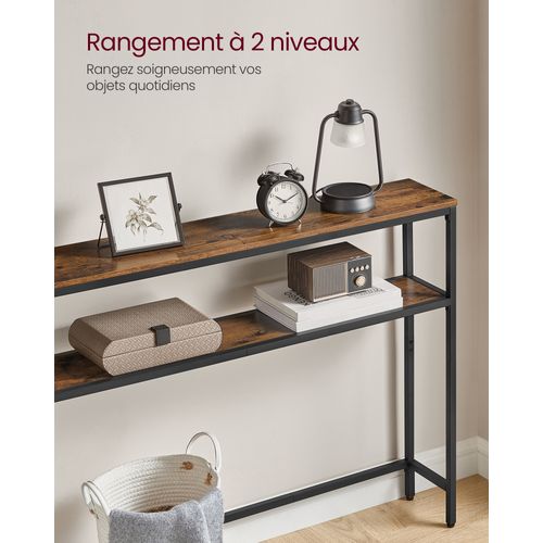 Console Pour Couloir, Table De Salon Fine à 2 Niveaux, 20 X 80 X 80 Cm, Marron Rustique Et Noir