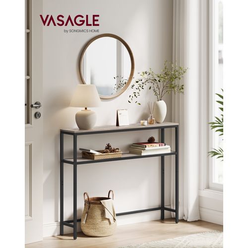 Console Pour Couloir, Table De Salon Fine à 2 Niveaux, 20 X 100 X 80 Cm, Grège Chiné Et Noir D'encre