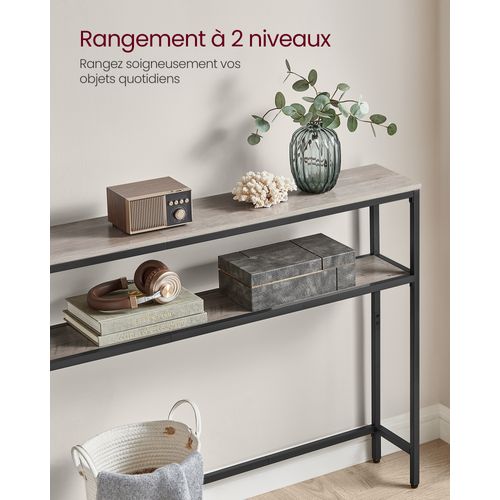 Console Pour Couloir, Table De Salon Fine à 2 Niveaux, 20 X 100 X 80 Cm, Grège Chiné Et Noir D'encre