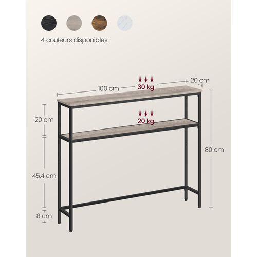 Console Pour Couloir, Table De Salon Fine à 2 Niveaux, 20 X 100 X 80 Cm, Grège Chiné Et Noir D'encre