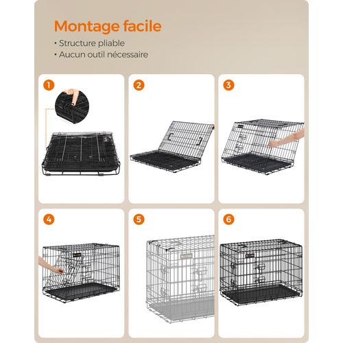 Cage Pour Chien Pliable Avec 2 Portes, Plateau Amovible, 136 X 79 X 87 Cm, Taille Xxxl, Noir