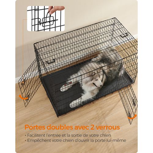 Cage Pour Chien Pliable Avec 2 Portes, Plateau Amovible, 136 X 79 X 87 Cm, Taille Xxxl, Noir