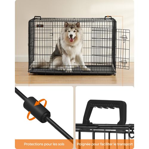Cage Pour Chien Pliable Avec 2 Portes, Plateau Amovible, 136 X 79 X 87 Cm, Taille Xxxl, Noir