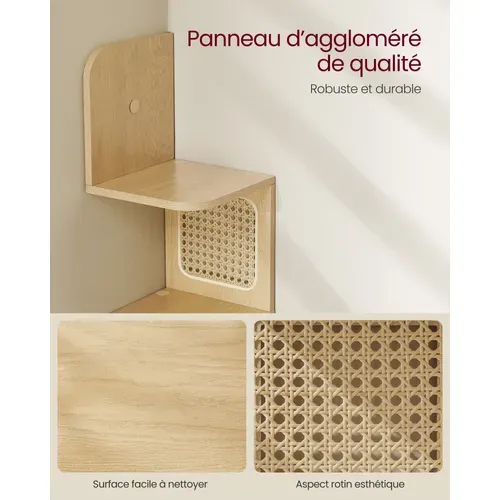 étagère D’angle, étagère Murale Flottante à 5 Niveaux, Côtés En Rotin Pvc, Couleur Chêne Beige