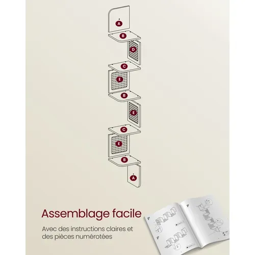 étagère D’angle, étagère Murale Flottante à 5 Niveaux, Côtés En Rotin Pvc, Couleur Chêne Beige