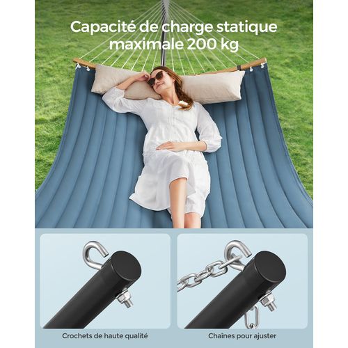 Hamac Avec Support, Barre De Soutien Double, Avec Coussin, Structure Noire Et Hamac Bleu