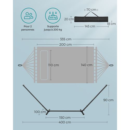 Hamac Avec Support, Barre De Soutien Double, Avec Coussin, Structure Noire Et Hamac Bleu