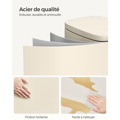Poubelle Cuisine 30l, Avec Couvercle à Fermeture En Douceur, Seau Intérieur, En Acier, Beige Sable