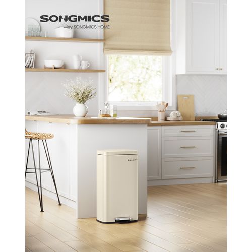 Poubelle Cuisine 30l, Avec Couvercle à Fermeture En Douceur, Seau Intérieur, En Acier, Beige Sable