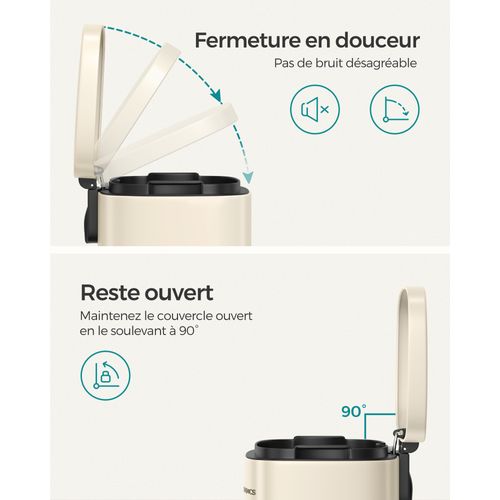 Poubelle Cuisine 30l, Avec Couvercle à Fermeture En Douceur, Seau Intérieur, En Acier, Beige Sable