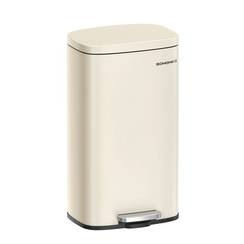 Poubelle Cuisine 30l, Avec Couvercle à Fermeture En Douceur, Seau Intérieur, En Acier, Beige Sable