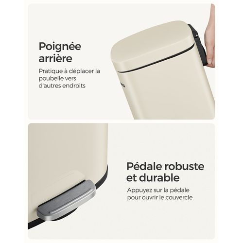 Poubelle Cuisine 30l, Avec Couvercle à Fermeture En Douceur, Seau Intérieur, En Acier, Beige Sable