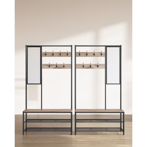 Porte-manteaux, Avec Crochets, Miroir, 35 X 98 X 180 Cm, Style Industriel, Marron Camel Et Noir