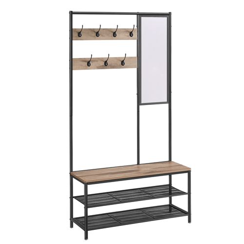 Porte-manteaux, Avec Crochets, Miroir, 35 X 98 X 180 Cm, Style Industriel, Marron Camel Et Noir