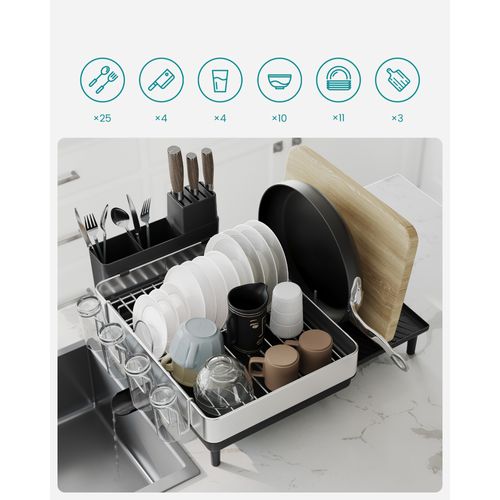SONGMICS Égouttoir à Vaisselle Extensible INOX - Support Vaisselle Avec Bec Tournant Et Porte-Ustensiles - Argent Noir