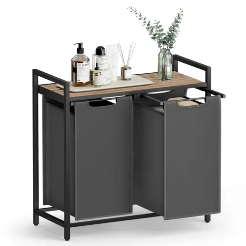 Panier à Linge, 2 Sacs Amovibles En Tissu Oxford, 2 X 46l, 73 X 33 X 72 Cm, Marron Camel Et Gris