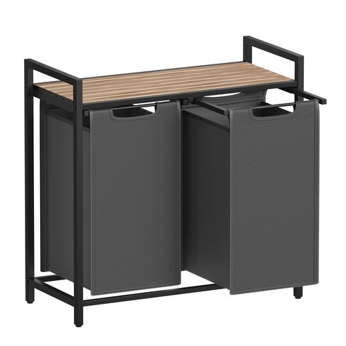 Panier à Linge, 2 Sacs Amovibles En Tissu Oxford, 2 X 46l, 73 X 33 X 72 Cm, Marron Camel Et Gris