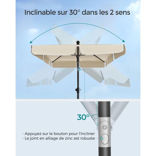 Parasol 230 X 150 Cm, Protection Solaire Upf 50+, Inclinable Sur 30° Dans Les 2 Sens, Beige