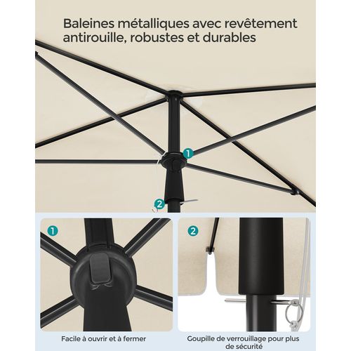 Parasol 230 X 150 Cm, Protection Solaire Upf 50+, Inclinable Sur 30° Dans Les 2 Sens, Beige