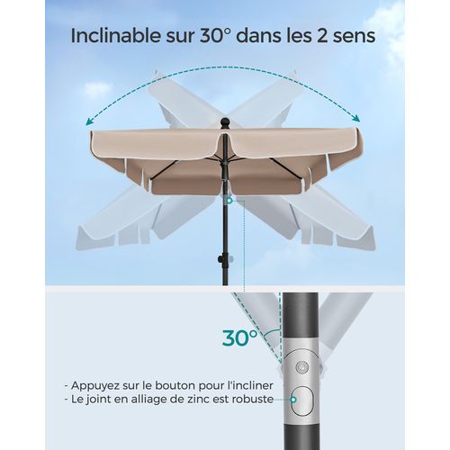Parasol 230 X 150 Cm, Protection Solaire Upf 50+, Inclinable Sur 30° Dans Les 2 Sens, Taupe