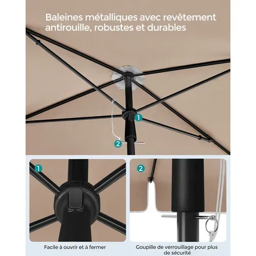 Parasol 230 X 150 Cm, Protection Solaire Upf 50+, Inclinable Sur 30° Dans Les 2 Sens, Taupe