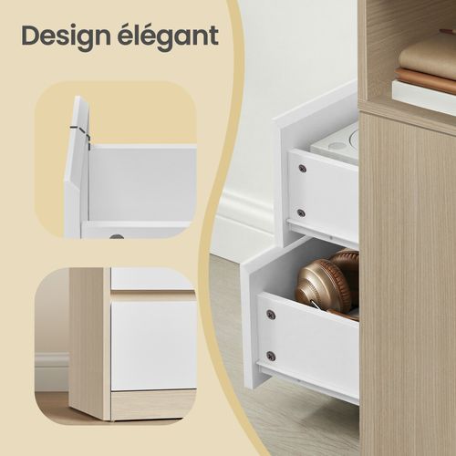 Tables De Chevet, Lot De 2, Avec 2 Tiroirs, Beige Naturel Et Blanc Nuage