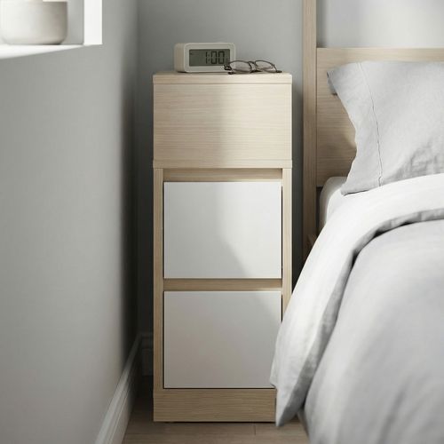 Tables De Chevet, Lot De 2, Avec 2 Tiroirs, Beige Naturel Et Blanc Nuage