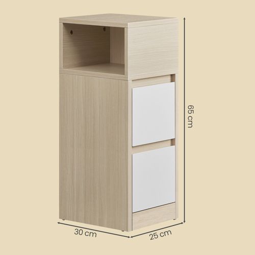 Tables De Chevet, Lot De 2, Avec 2 Tiroirs, Beige Naturel Et Blanc Nuage