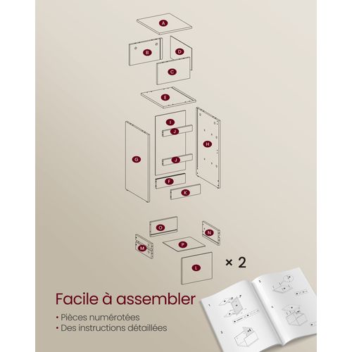 Tables De Chevet, Lot De 2, Avec 2 Tiroirs, Beige Naturel Et Blanc Nuage
