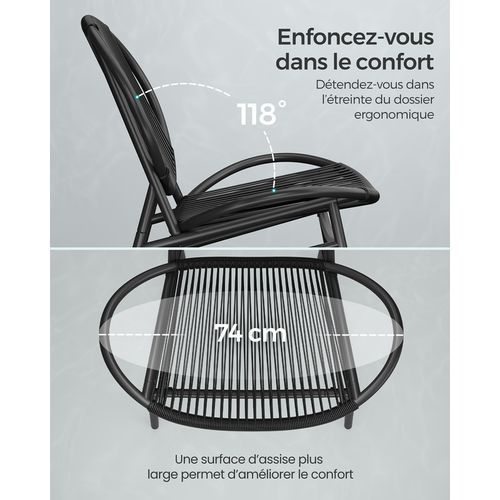 Ensemble Salon De Jardin, 3 Pièces, Table D'appoint Et 2 Chaises, Balcon, Noir D'encre