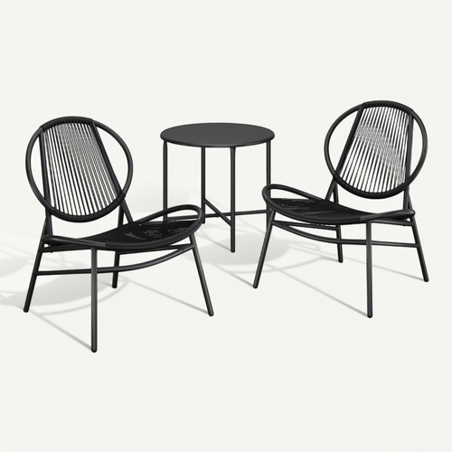 Ensemble Salon De Jardin, 3 Pièces, Table D'appoint Et 2 Chaises, Balcon, Noir D'encre