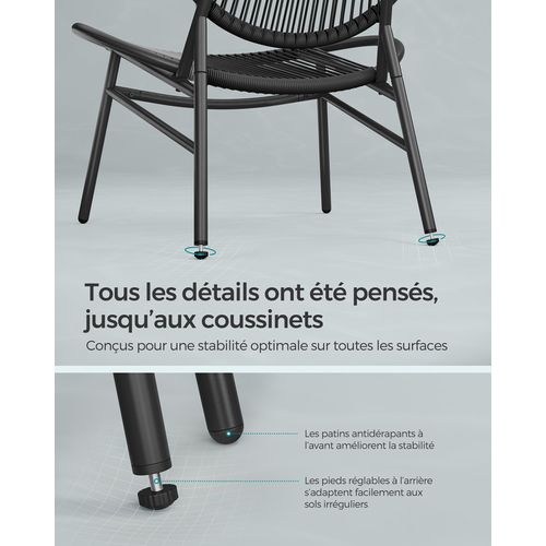 Ensemble Salon De Jardin, 3 Pièces, Table D'appoint Et 2 Chaises, Balcon, Noir D'encre